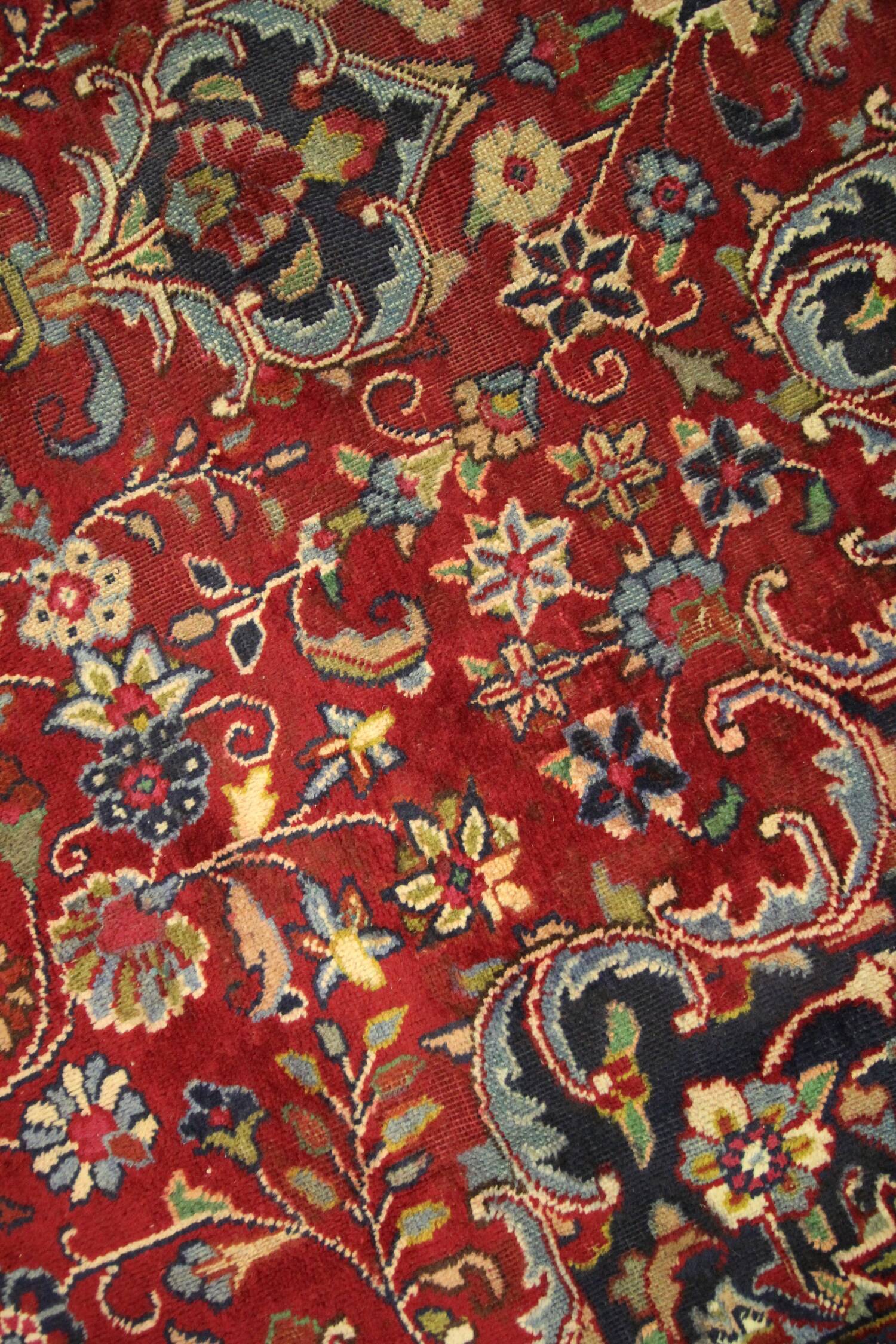 Vintage persian carpet handwoven red wool khorasan area rug- 338x243cm