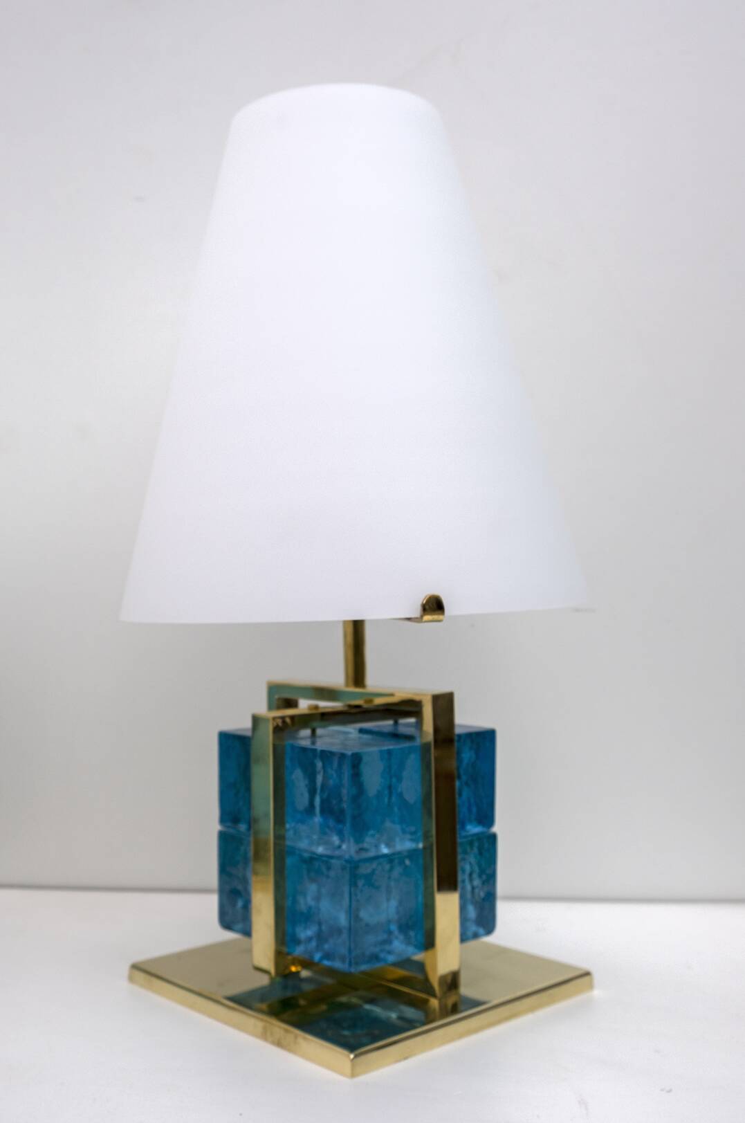 Pair of Contemporary Murano Glass and Brass Table Lamps