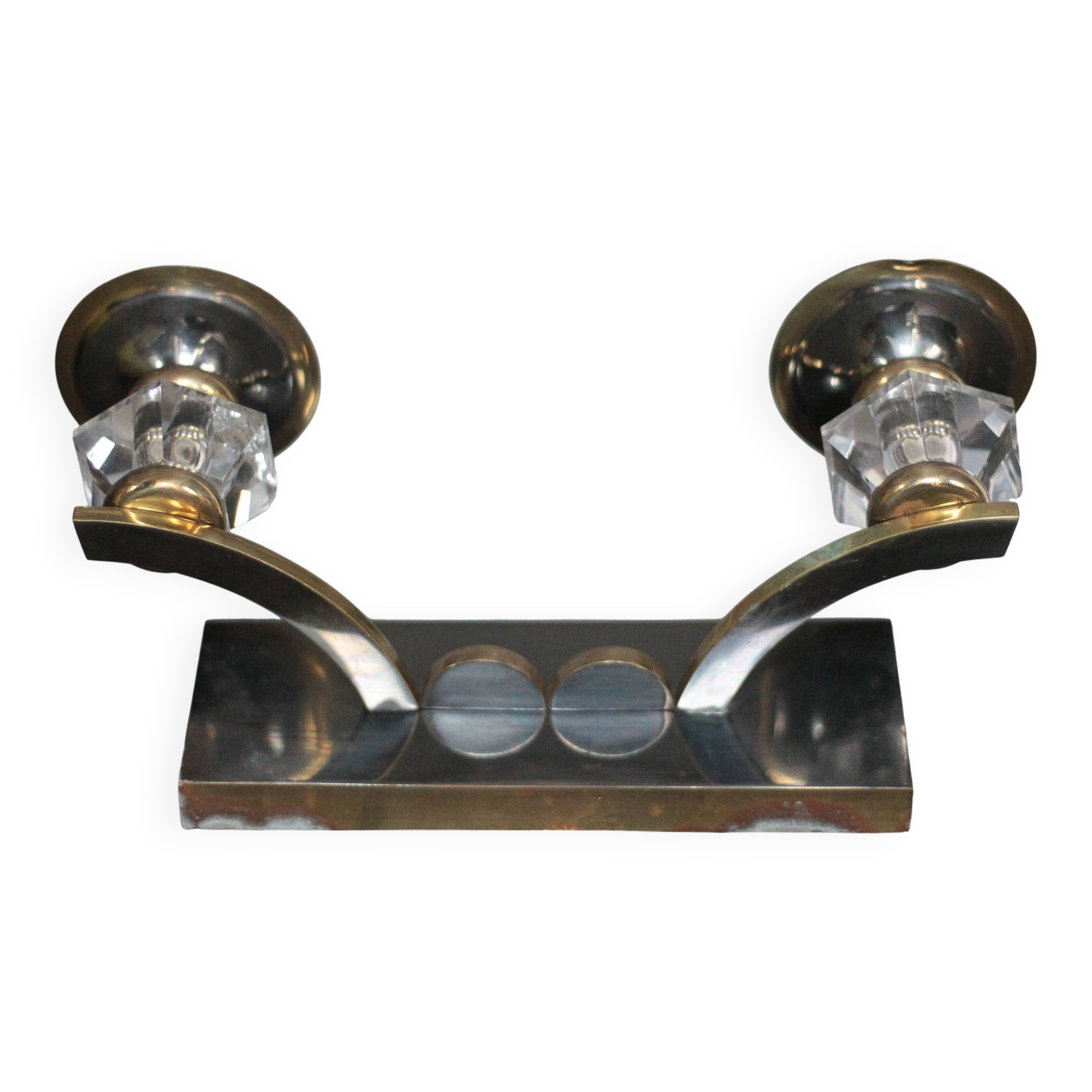 Art Deco wall sconce, brass and Sèvres crystal, light fixture.