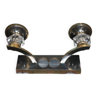 Art Deco wall sconce, brass and Sèvres crystal, light fixture.