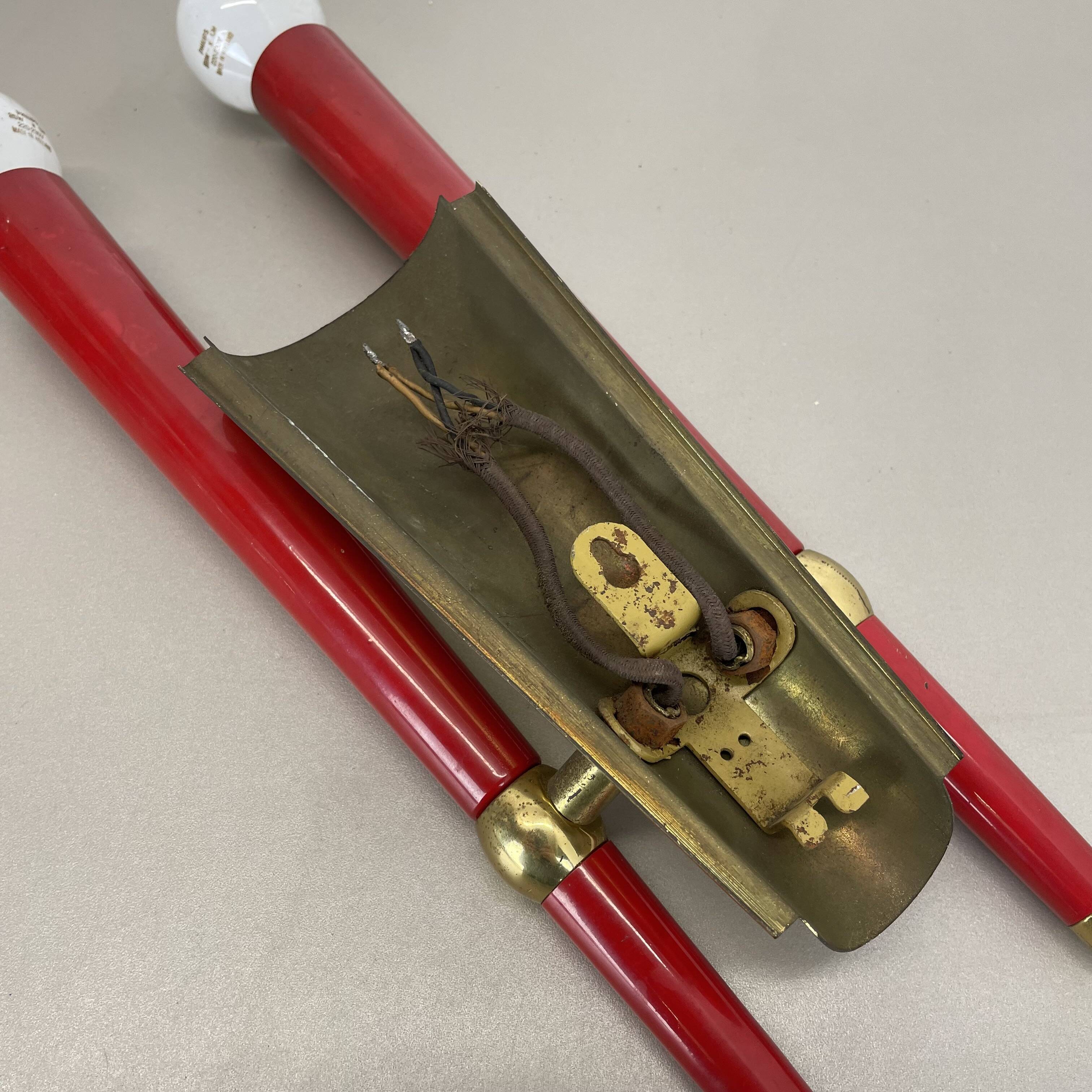 rare minimalist 32cm Brass Theatre Wall Light Sconce, Italy 1950s