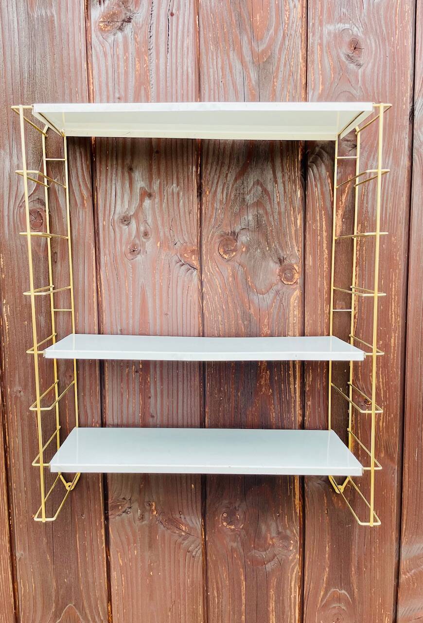 Vintage modular wall shelf, metal and brass, circa 1960s