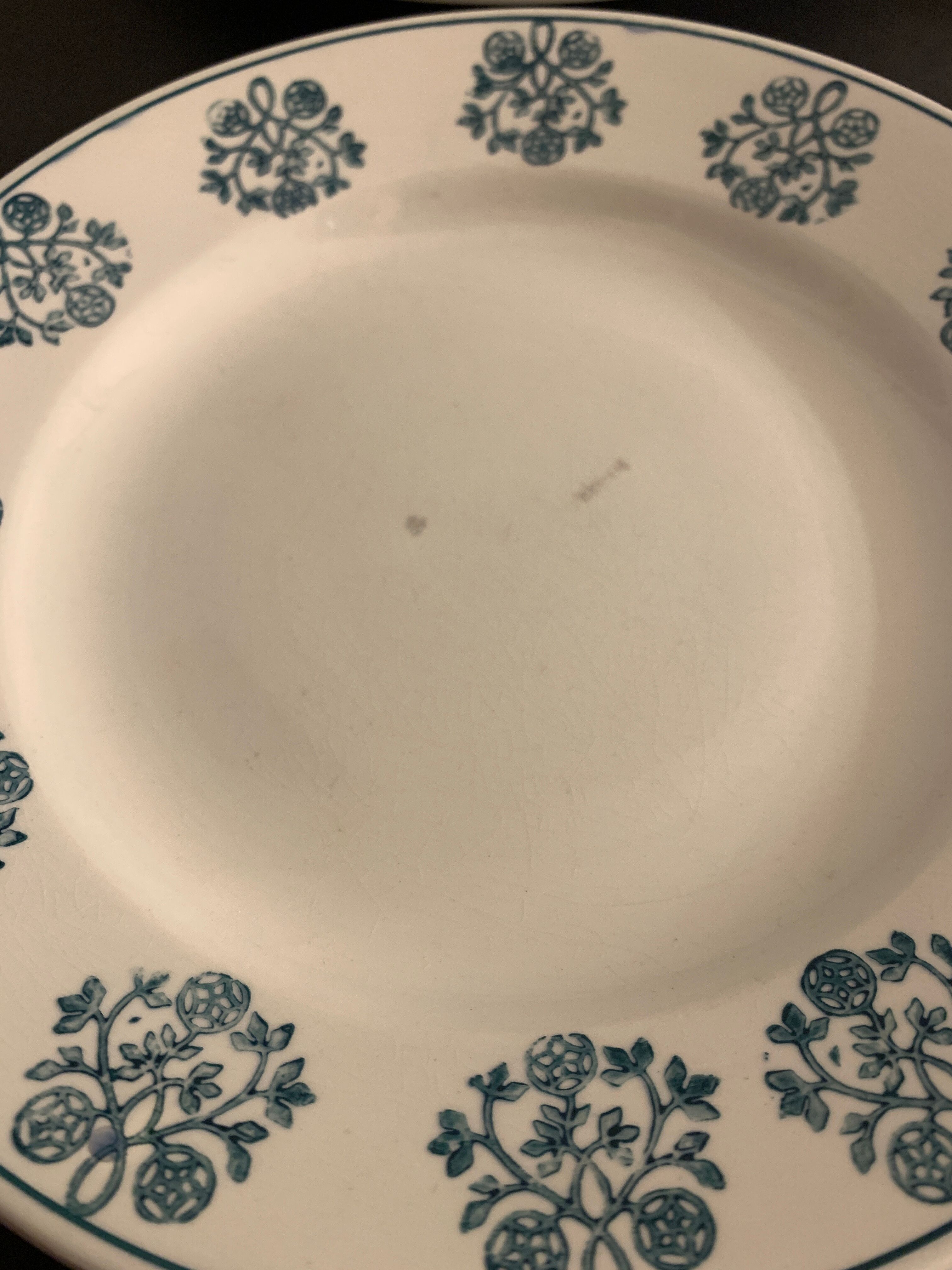 9 flat plates in old earthenware, Sarreguemines and Digoin, model René