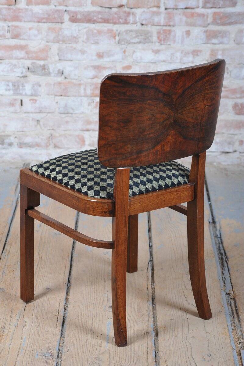 Vintage Art Deco Chairs in Beech and Walnut Veneer, Czech, 1920s, Set of 4