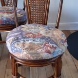 Set of 4 rattan / bamboo chairs and canning with cushions 50-60s