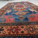 Vintage 1950s German tribal style wool rug, geometric medallion, 84cm x 180cm