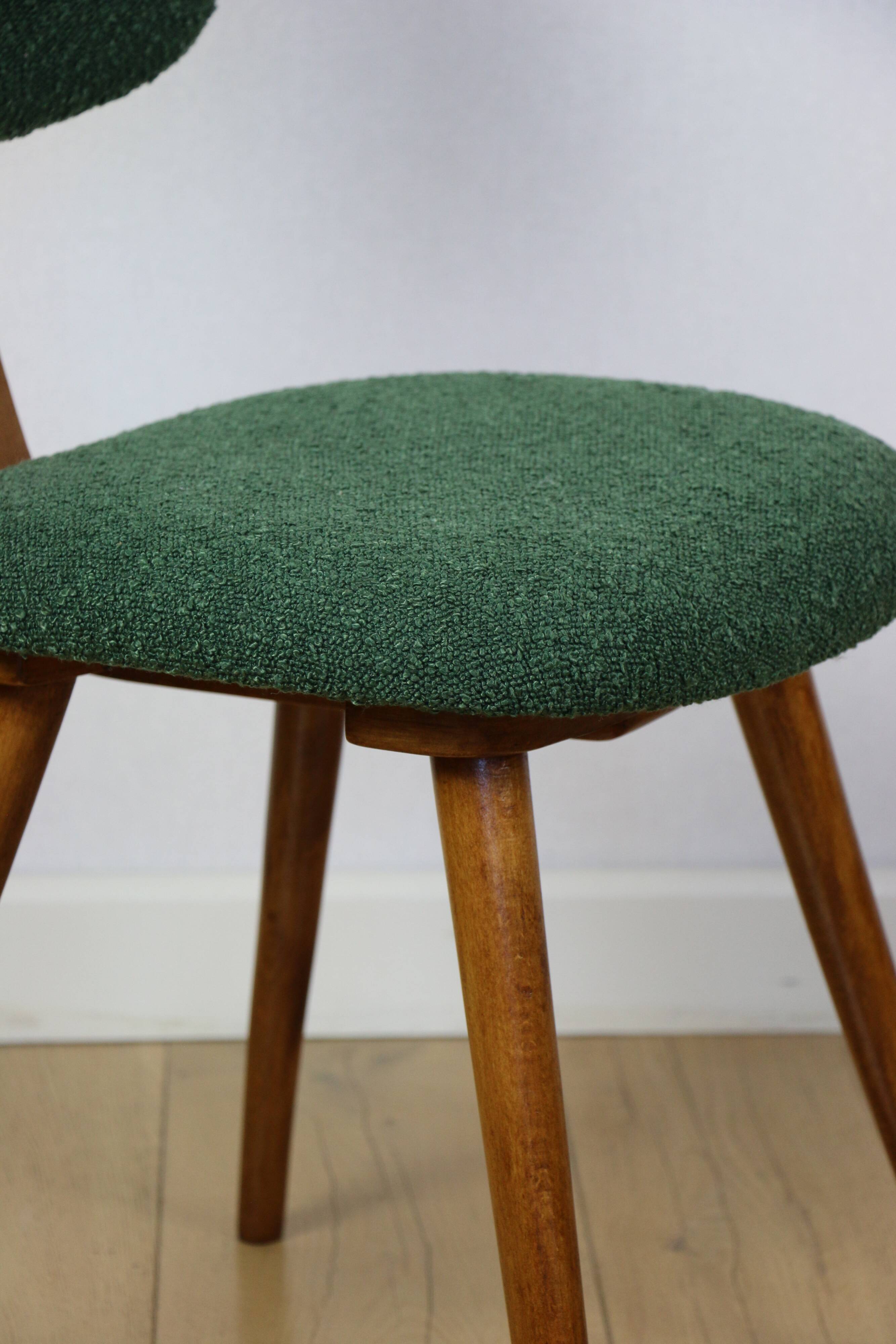 Vintage chair with green boucle backrest like Skoczek - set of 2 chairs