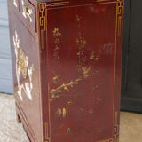 Chinese furniture XXth Red lacquer Decor of branches and birds