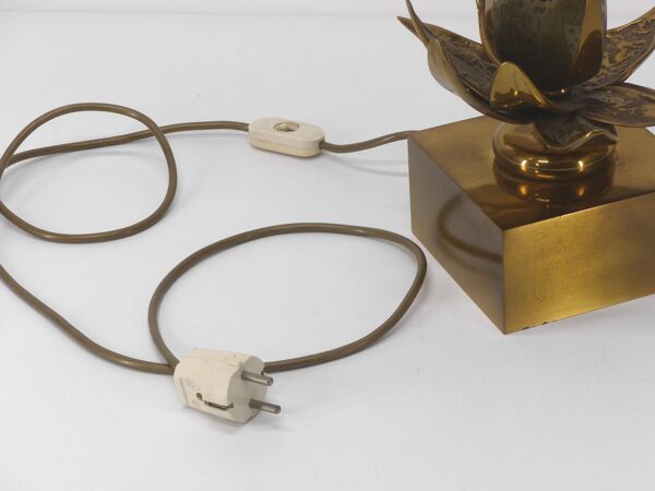 Lampe de table fleur exotique en laiton massif