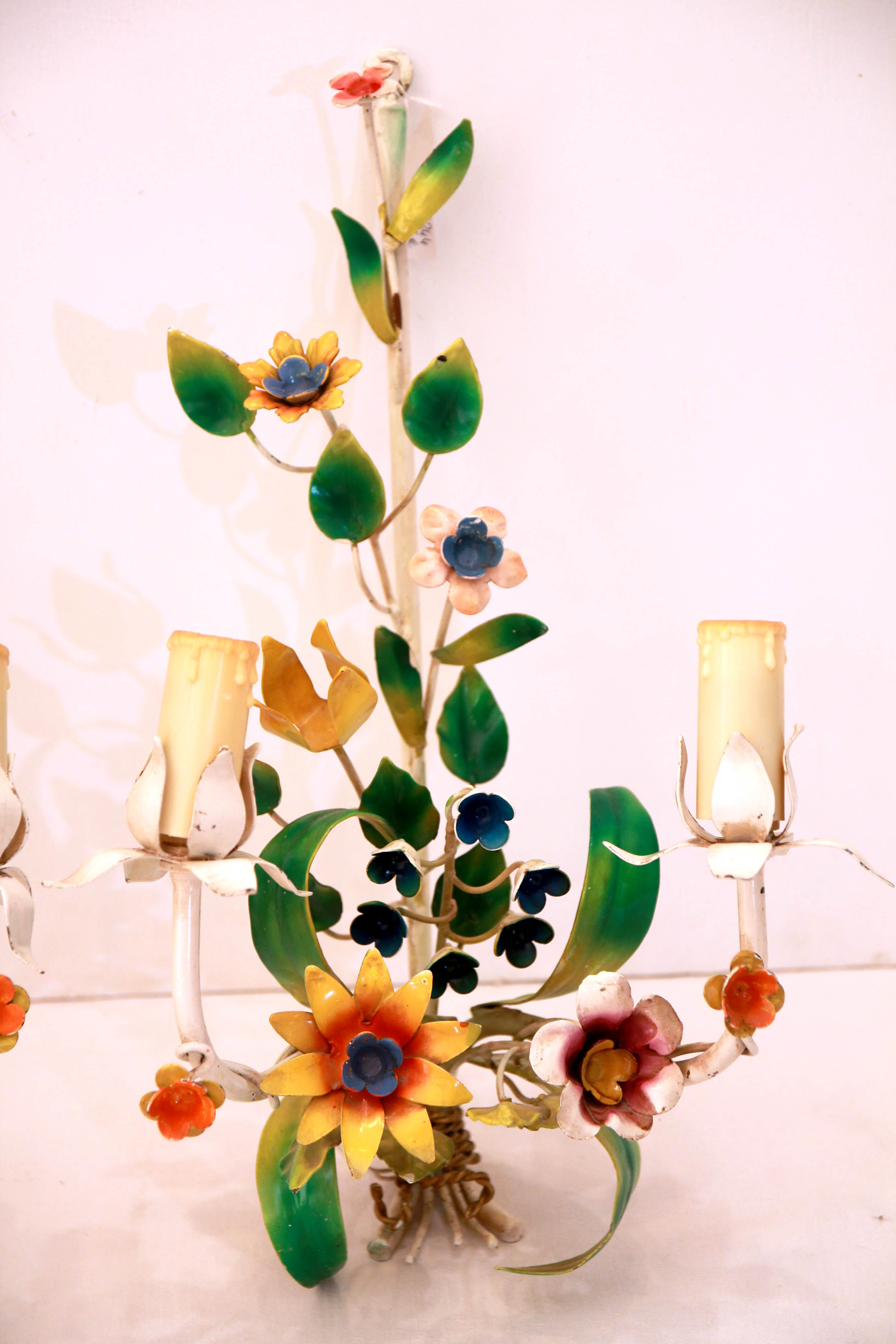 Pair of painted sheet metal wall lamps