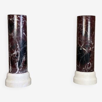 Paire de colonnes en marbre levanto et blanc de carrare vers 1990