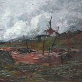 Eugène Brouillard (1870-1950) Oil on canvas Barque sur un canal