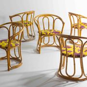 Ensemble funky de cinq chaises en bambou des années 60