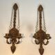 Important Pair of Gilded Carved Wood Wall Lights with Crystal Garlands