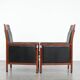 Beautiful set of 2 black cow leather Art Deco design armchairs with high back