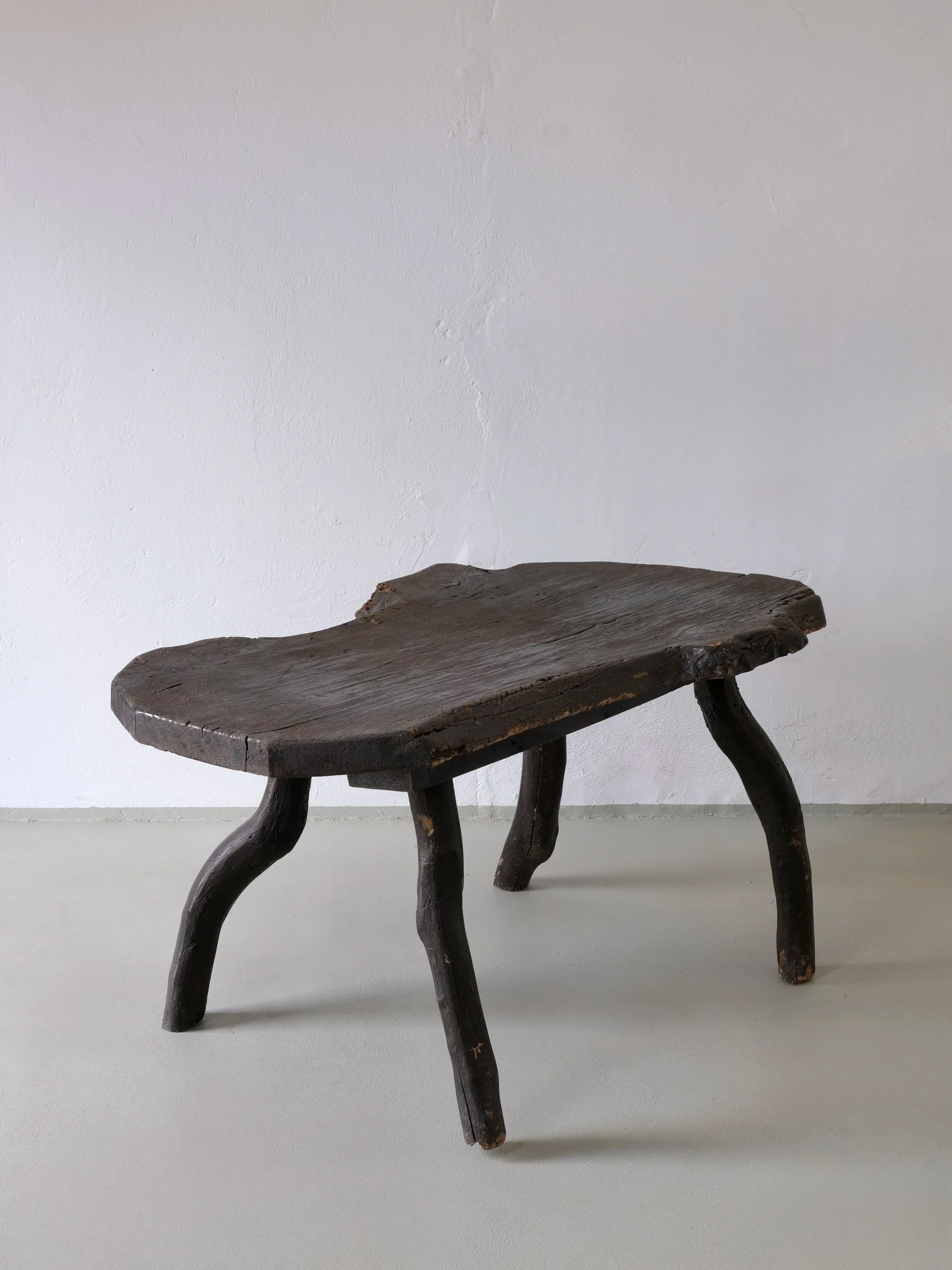 Wabi-sabi rustic dark wood side table | Belgium | Vintage