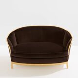 Maurice Dufrène gilded wood bench with brown velvet 1925