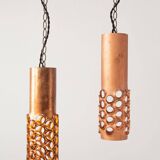 Pair of 20th century brutalist copper pendant lights