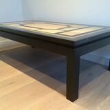 Beautiful coffee table lacquered in black, eggshell and blue