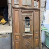 19th-century solid oak entrance door with three openings, including frame.