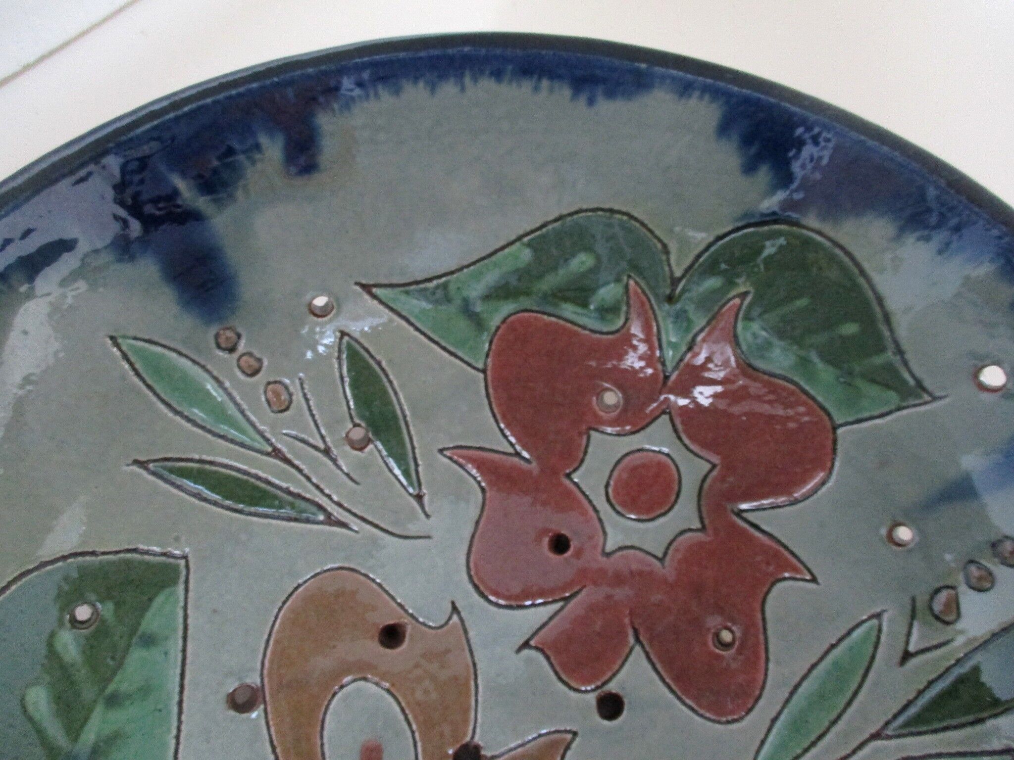 Salad bowl, Catalan ceramic drainer, decorated