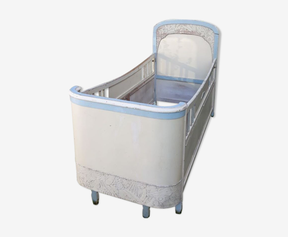 Lit enfant bébé Art Déco à côtés abaissables