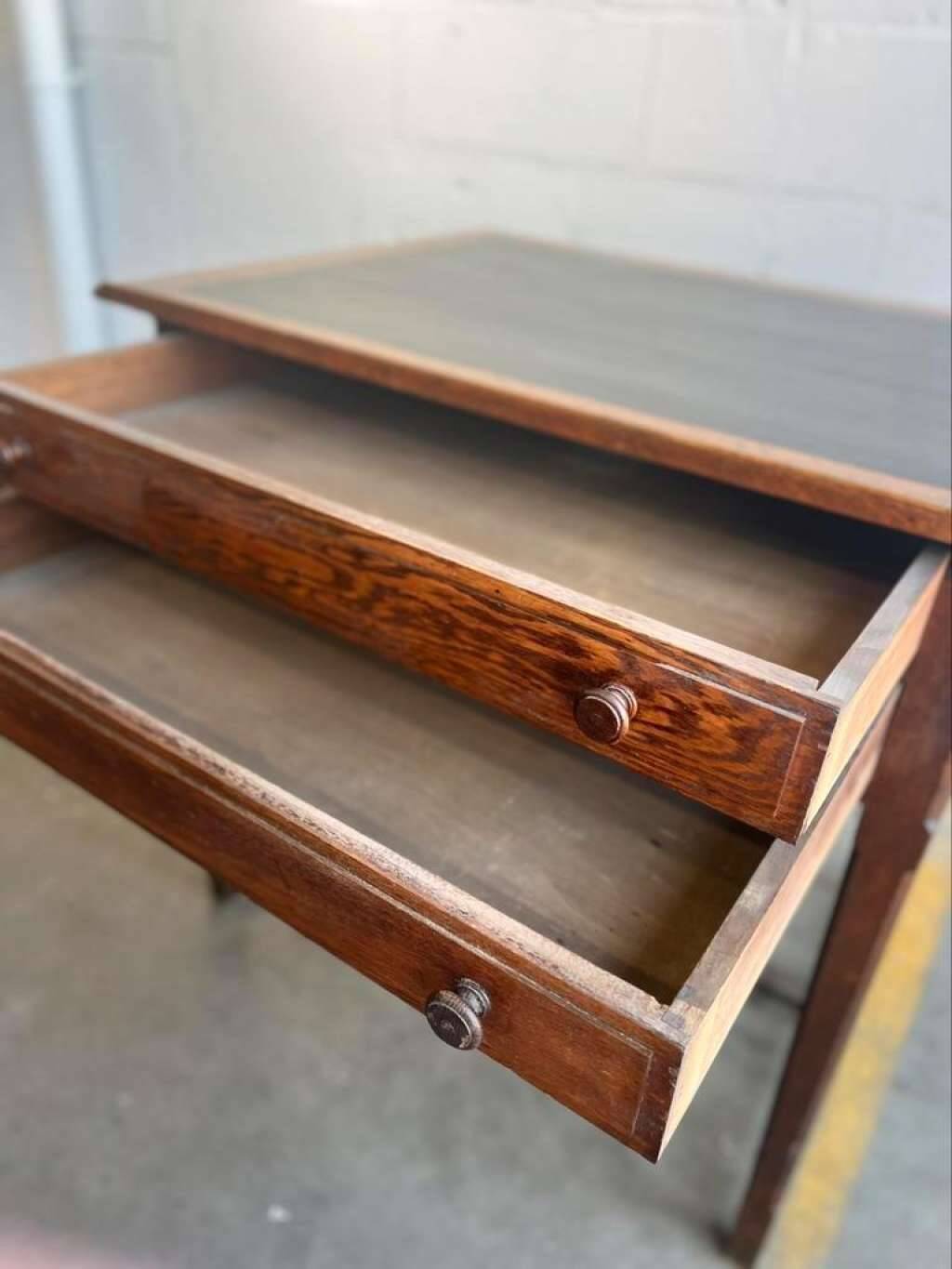 Vintage oak high table / drawing table with deep drawers