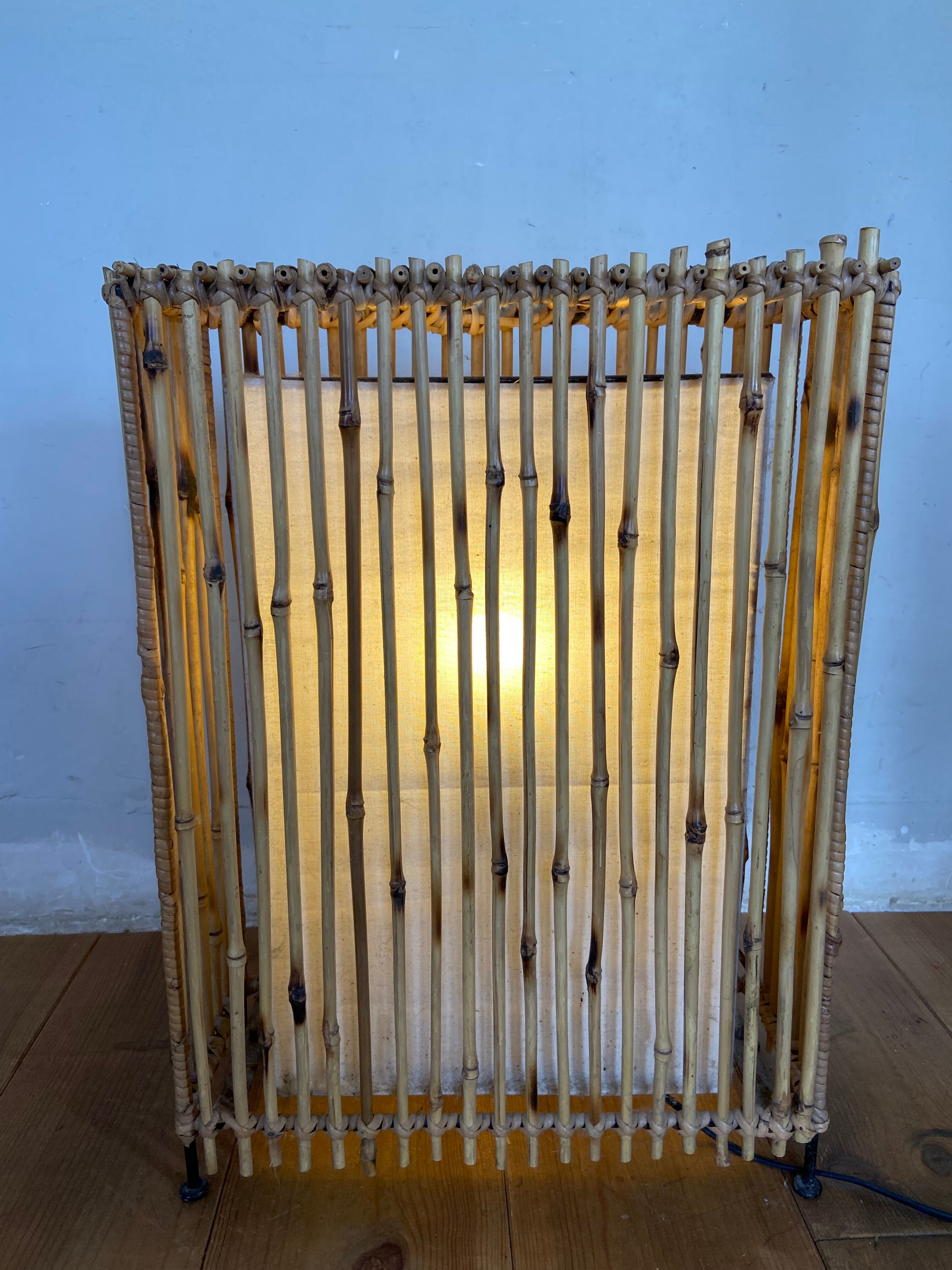 Pair of bamboo and canvas lamps year 70-80