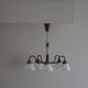 A modern Danish chandelier with 5 heads in opaline glass and brass, Art Deco, 1940s.