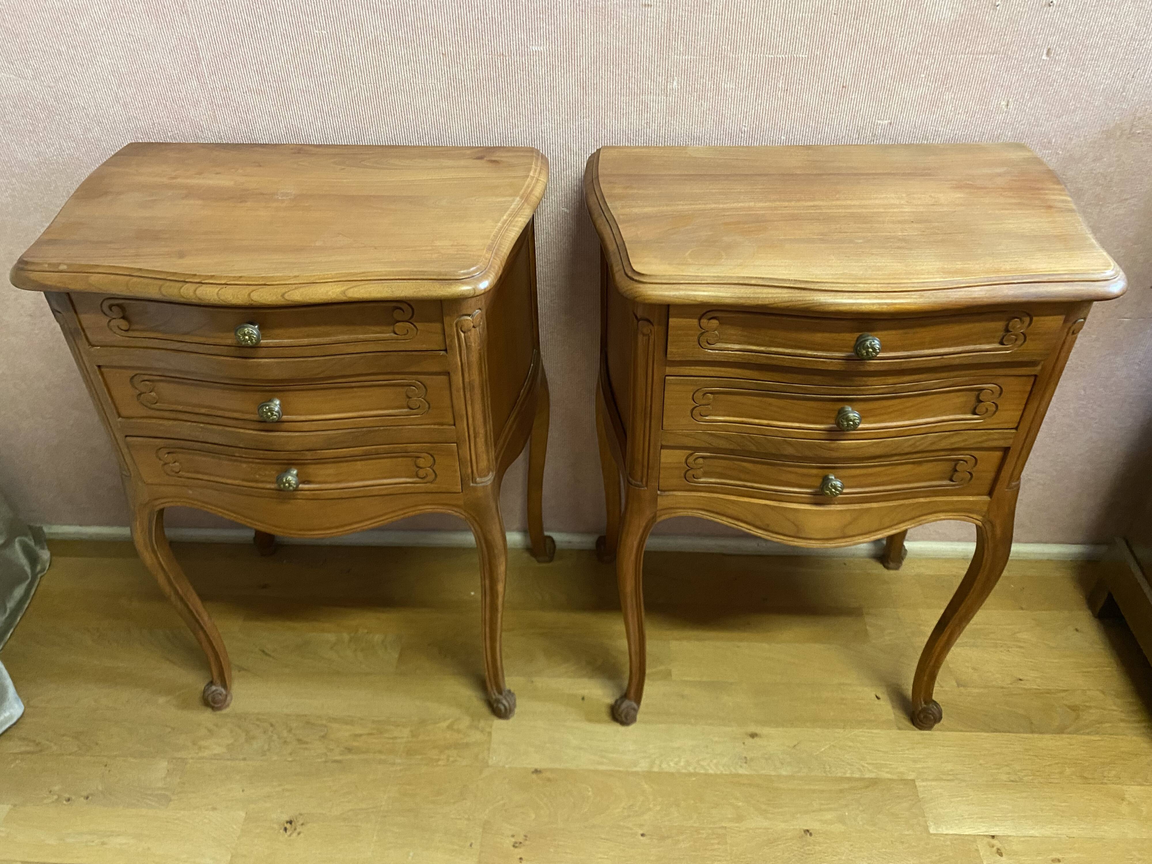 Pair of Louis XV style bedside tables in cherry wood