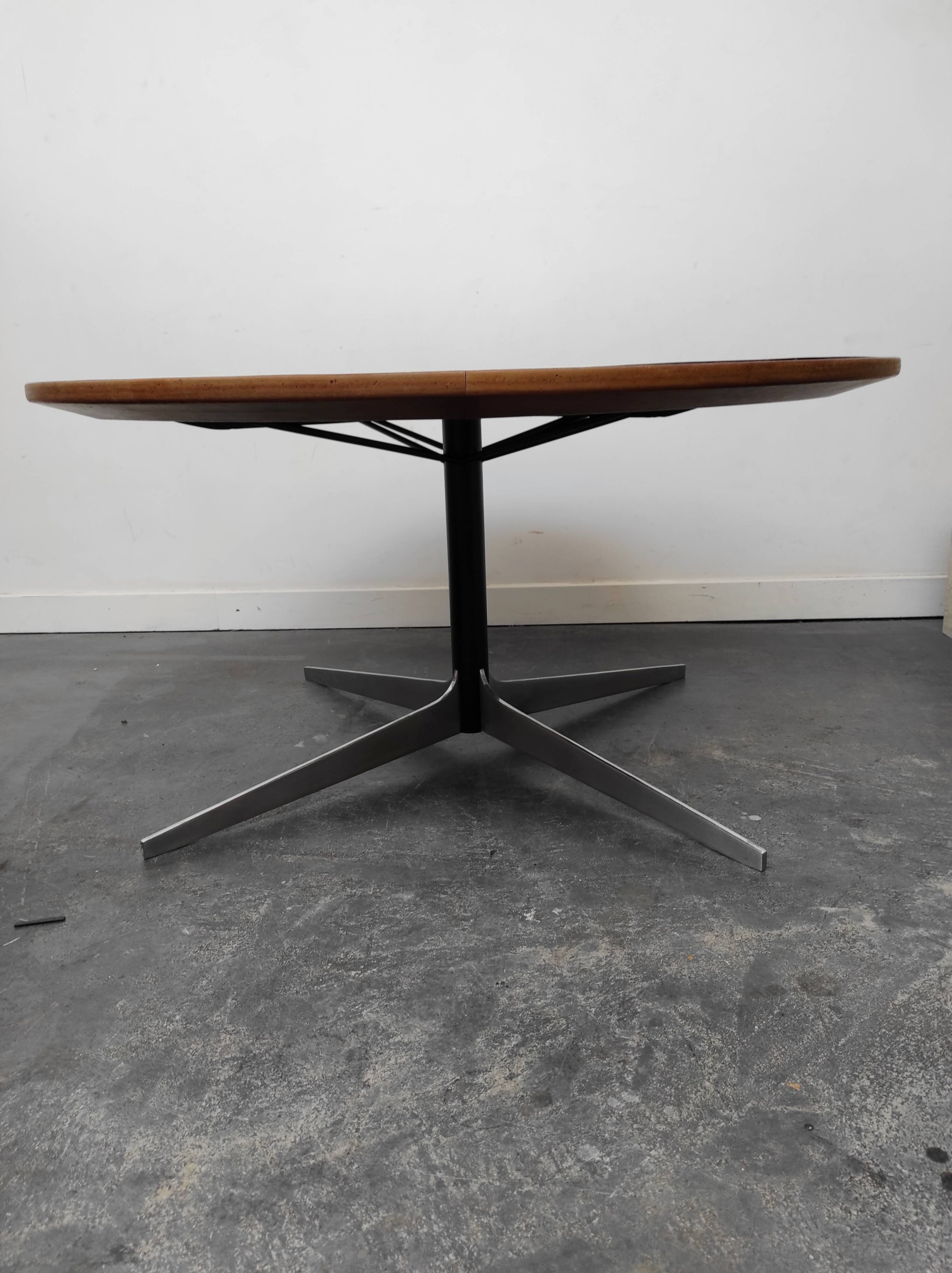 Round coffee table wood metal 1960