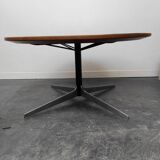 Round coffee table wood metal 1960