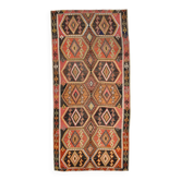 Tapis Kilim Oushak Turc à Design Tribal en Terracotta, 156x324 cm