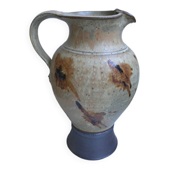 Very large pitcher / ceramic pitcher / glazed pottery 60s-70s signed