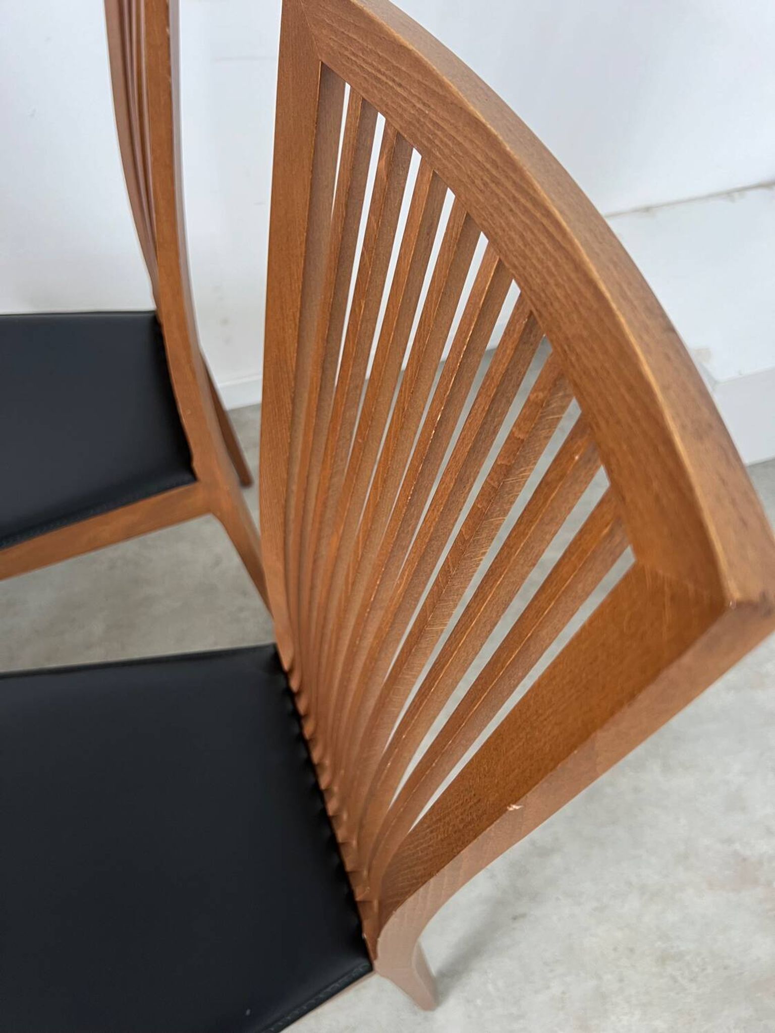 Set of 4 high back chairs in wood and imitation leather Italian design Calligaris