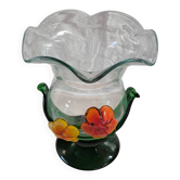 Vase corolle vintage en verre soufflé à fleurs – Style Murano