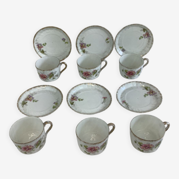6 tasses anciennes & soucoupes porcelaine made in france