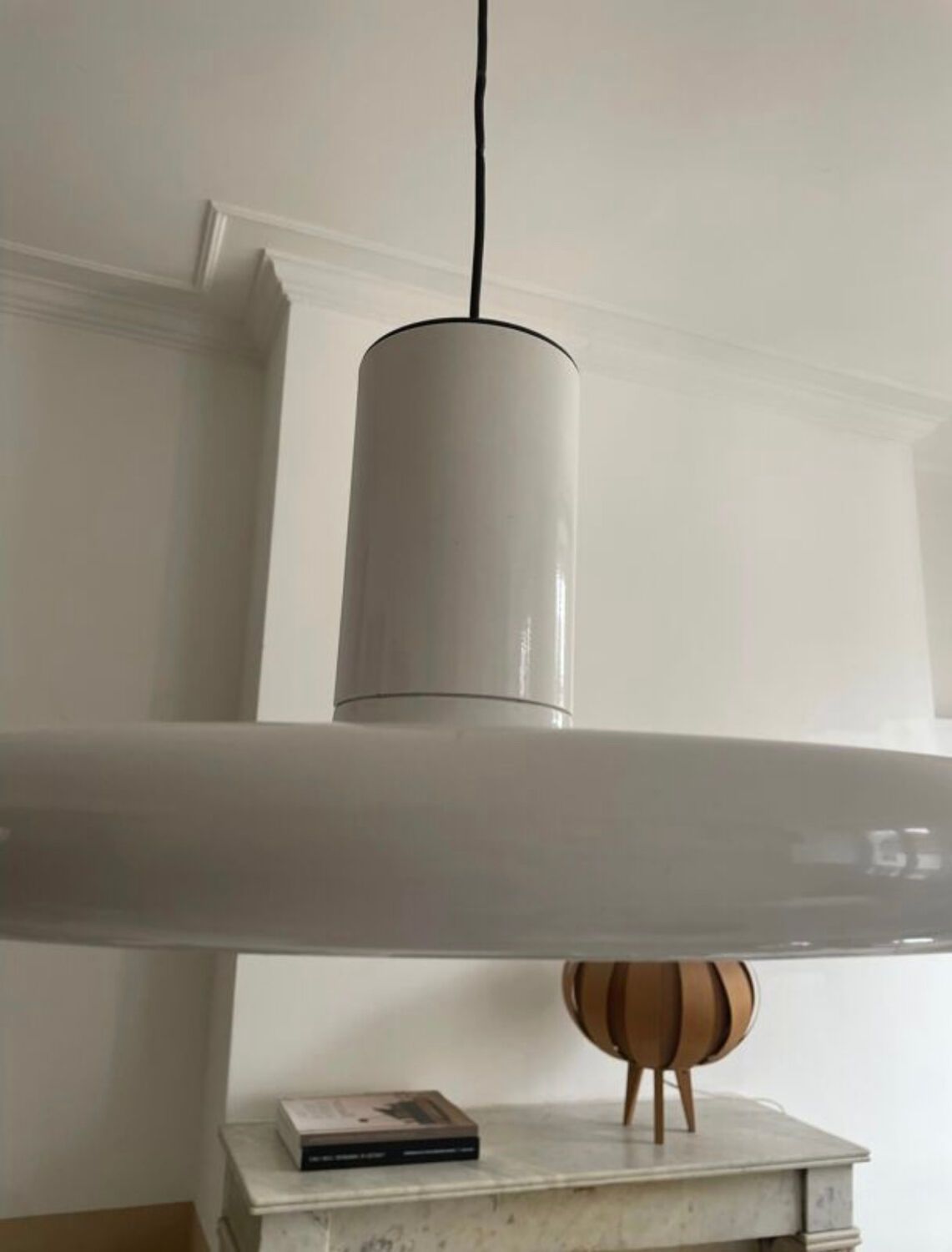 Vintage Lita pendant light in white metal France 1970