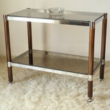 Side table serving chrome wood vintage glass 70
