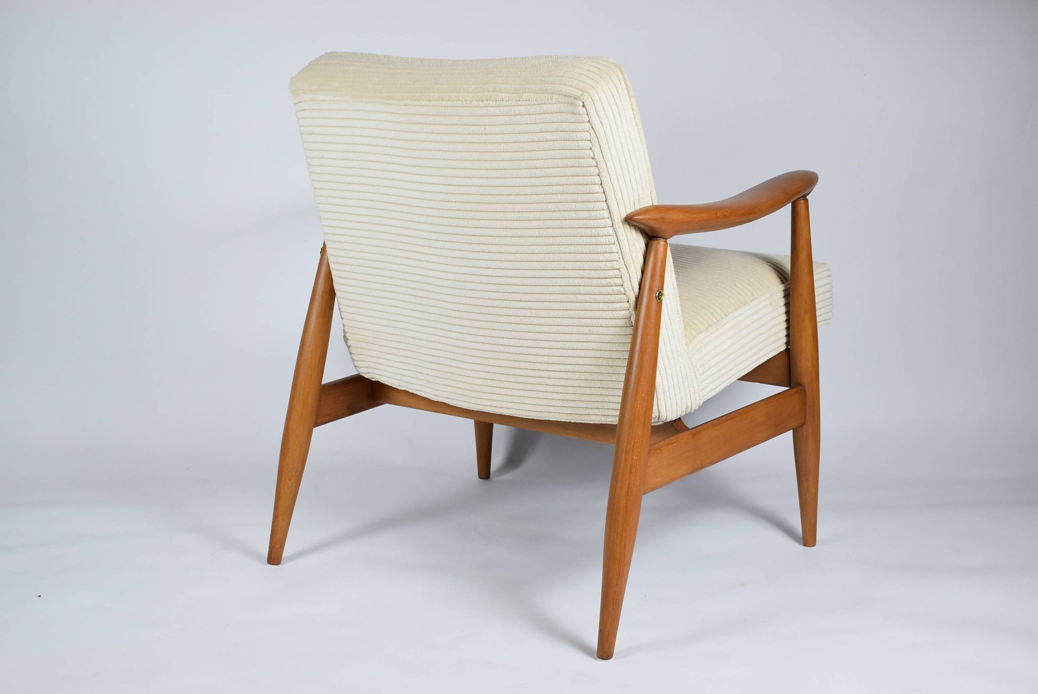 Restored scandinavian armchair "Kedzior", 1960s, cream Cord, teak