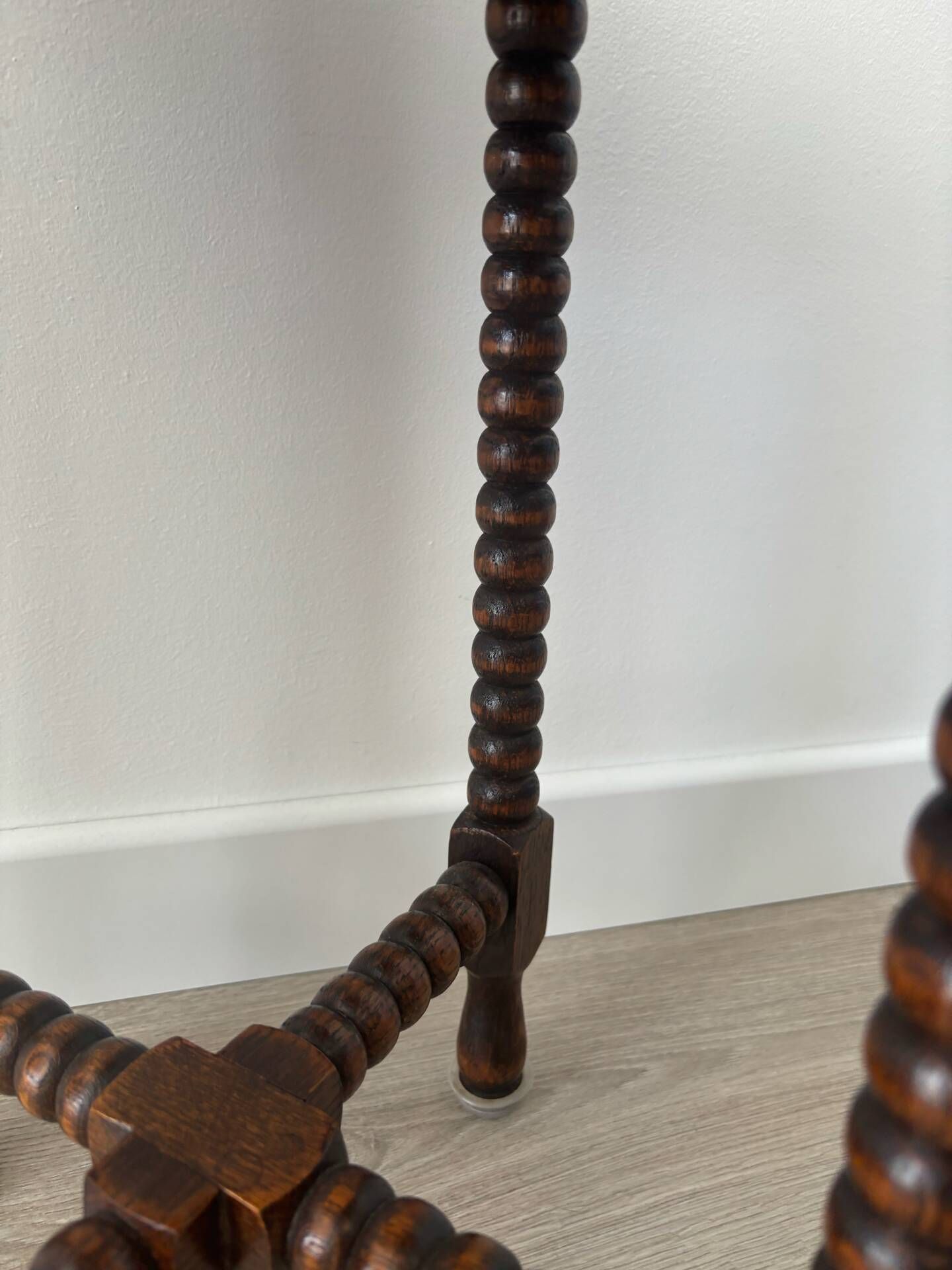 Small vintage turned wooden side table, round wooden accent table.