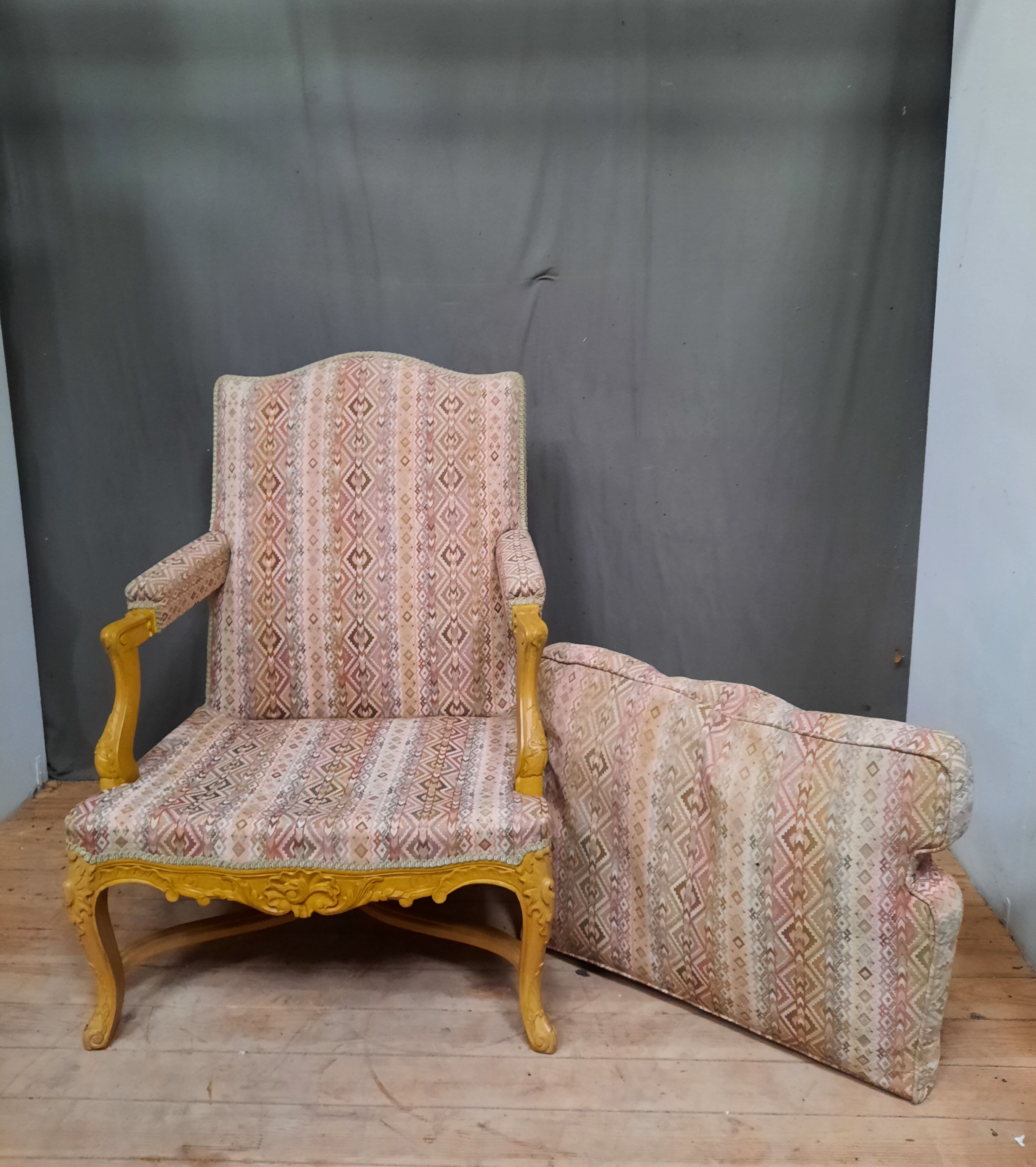 Pair of louis xv style upholstered armchairs
