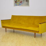 Yellow velvet sofa with fold-out function, 1960s