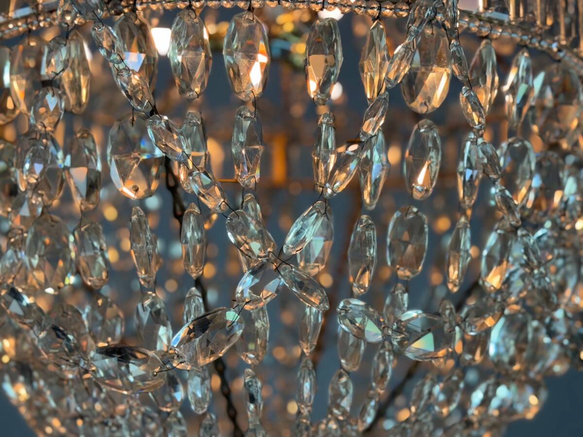 Pearl Bag, Chandelier Trimmed with Rows of Cut Crystal Beads, Circa 1