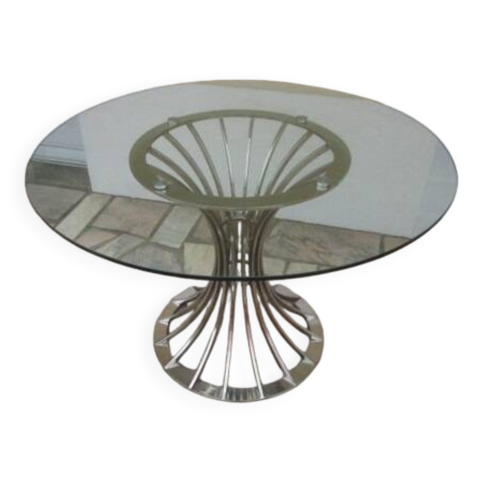 Table ronde en verre dans le goût de Gastone Rinaldi, 1970