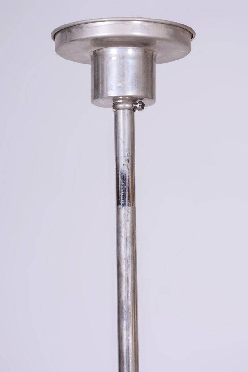 Art Deco Chandelier in Nickel, Steel and Opaline Glass, Czech, 1920s