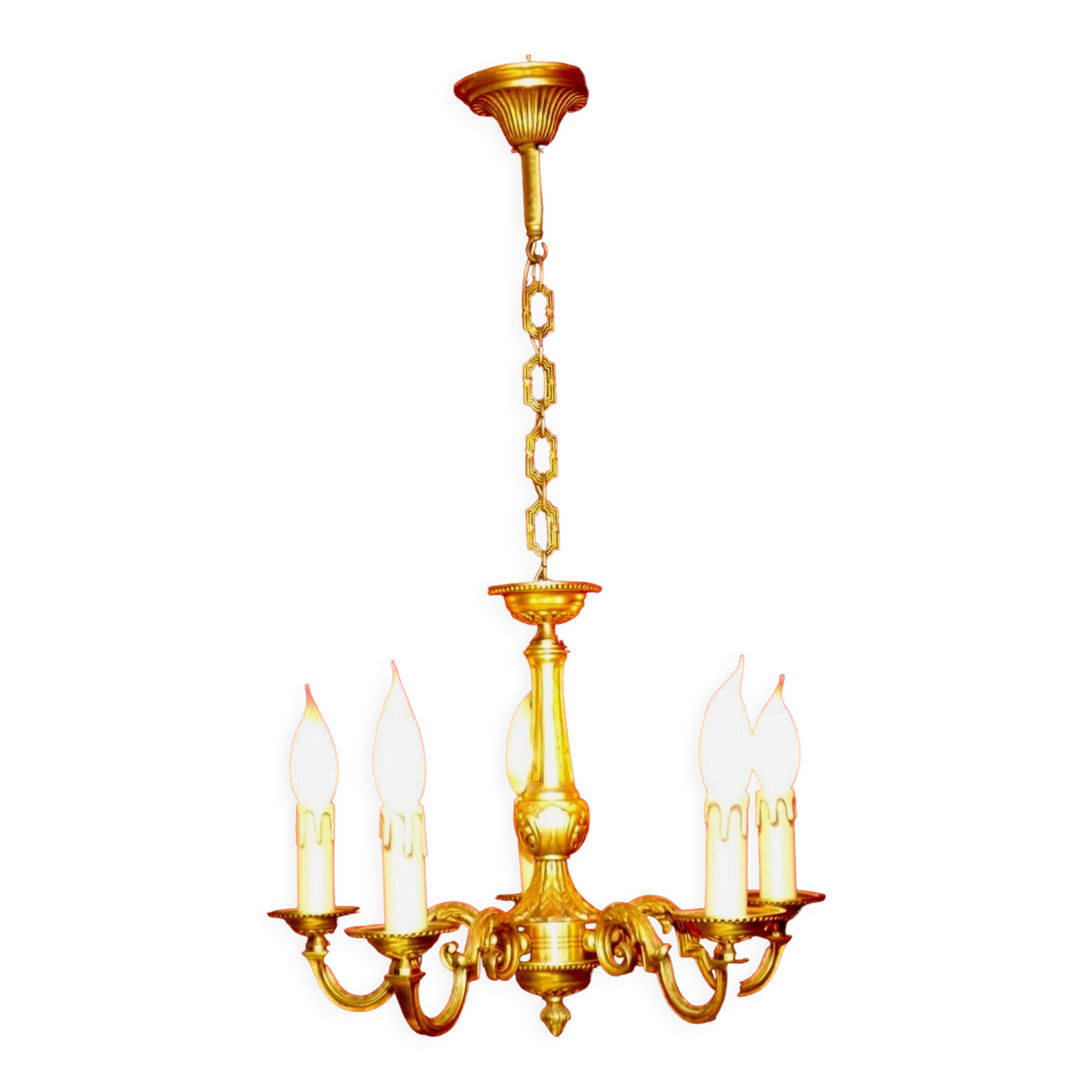 French 5 light quality bronze chandelier scroll acanthus leaf arms