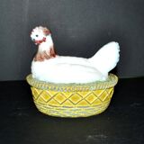 Portieux painted opaline glass hen candy box