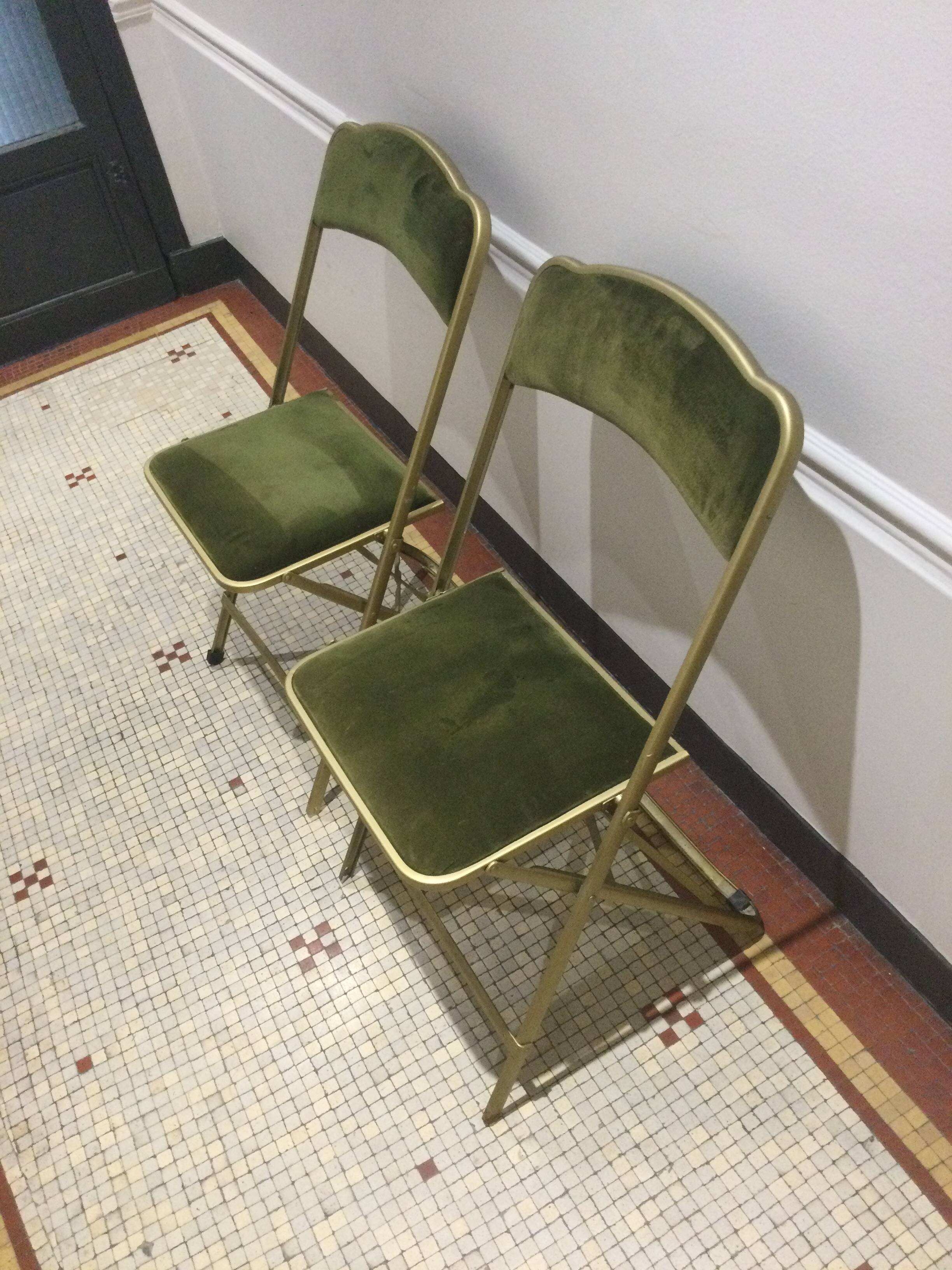 Pair of folding velvet chairs "Opera"