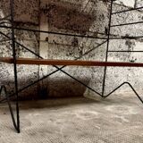 1950s wrought iron and wood bookcase shelf